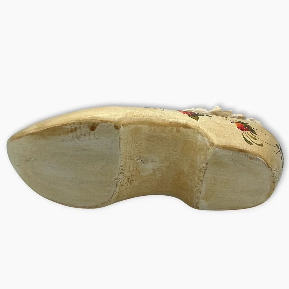 Vintage Hand Painted Wooden Dutch Clog Pin Cushion Strawberry Folk Art Cream